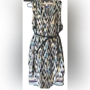 NWT Dana Buchman Sz M Asymmetrical Aztec print Sleeveless tie front shift dress